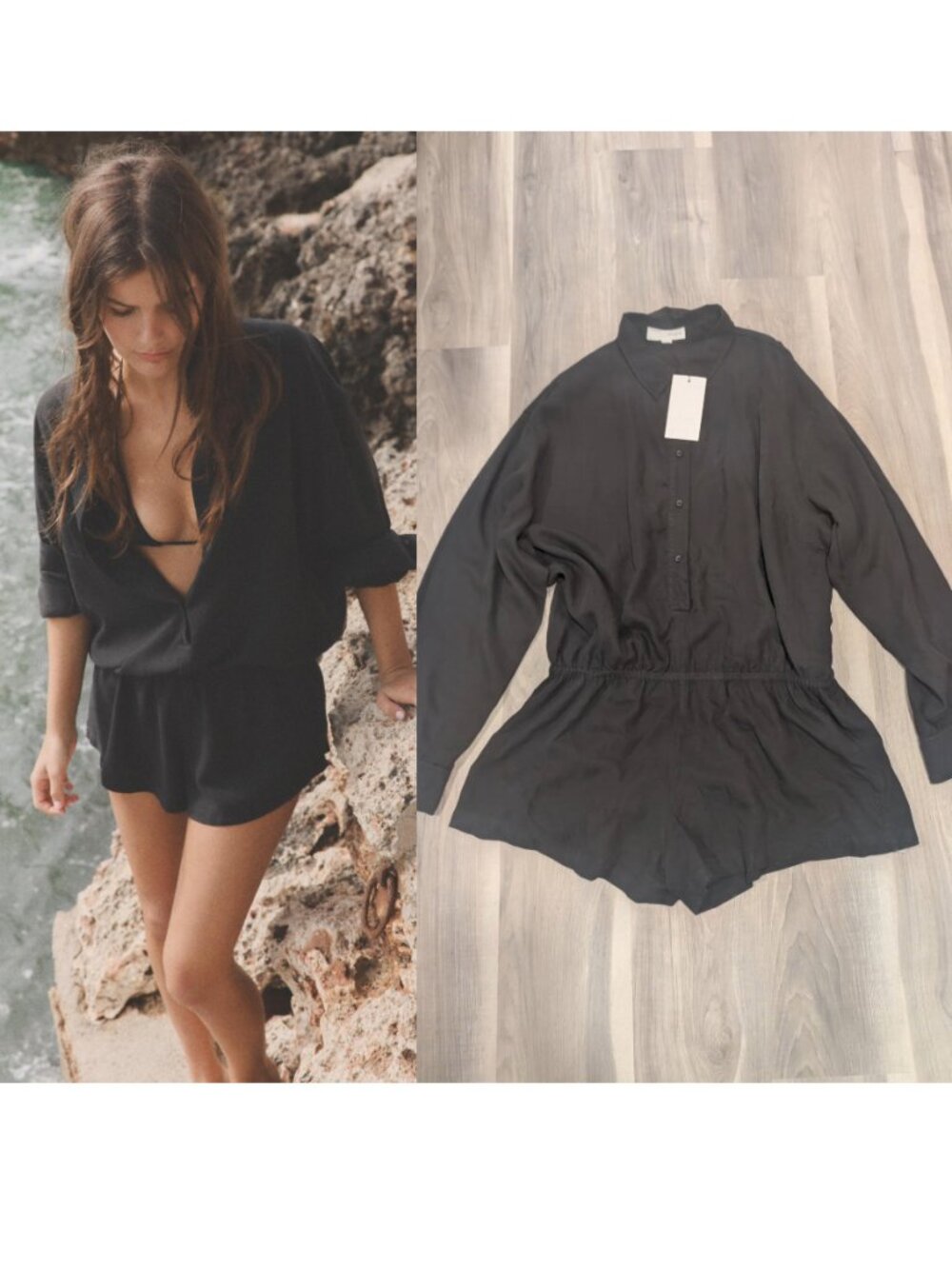 Zara | Lyocell Long Sleeve Romper In Black